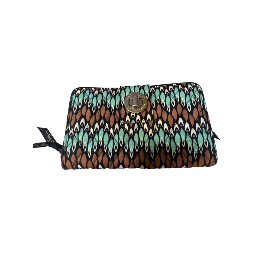Vera Bradley New Turnlock Wallet Sierra Stream Quilted Cotton Womens Zipper & Tu